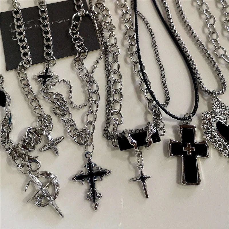 Black Heart Cross Punk Rock Necklace for Bold Style - Image 2