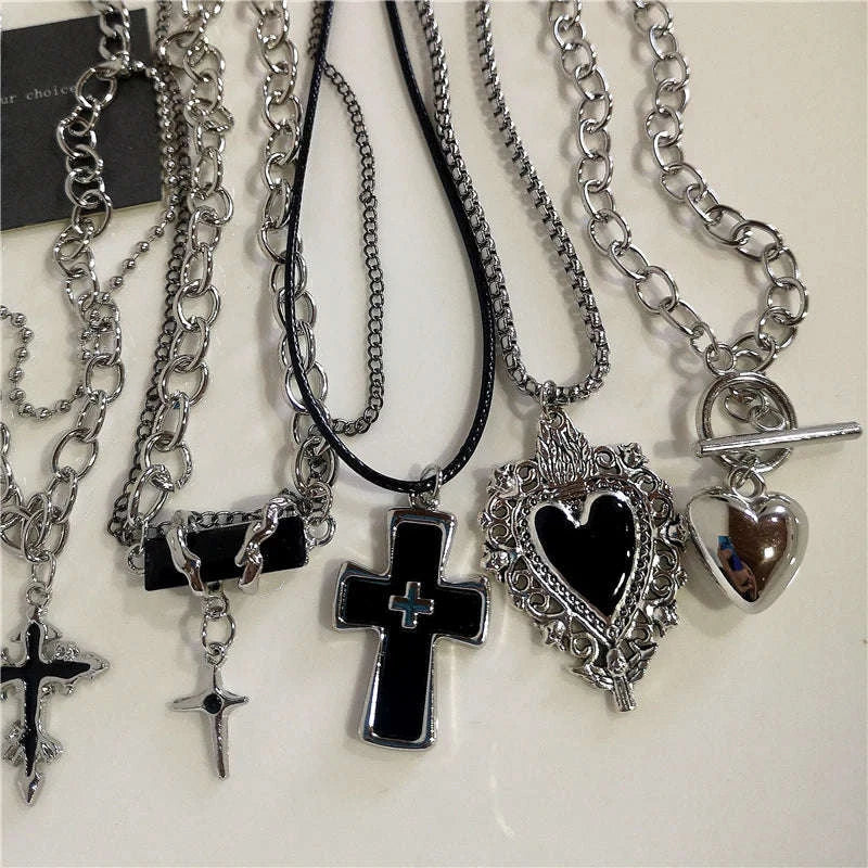 Black Heart Cross Punk Rock Necklace for Bold Style - Image 3