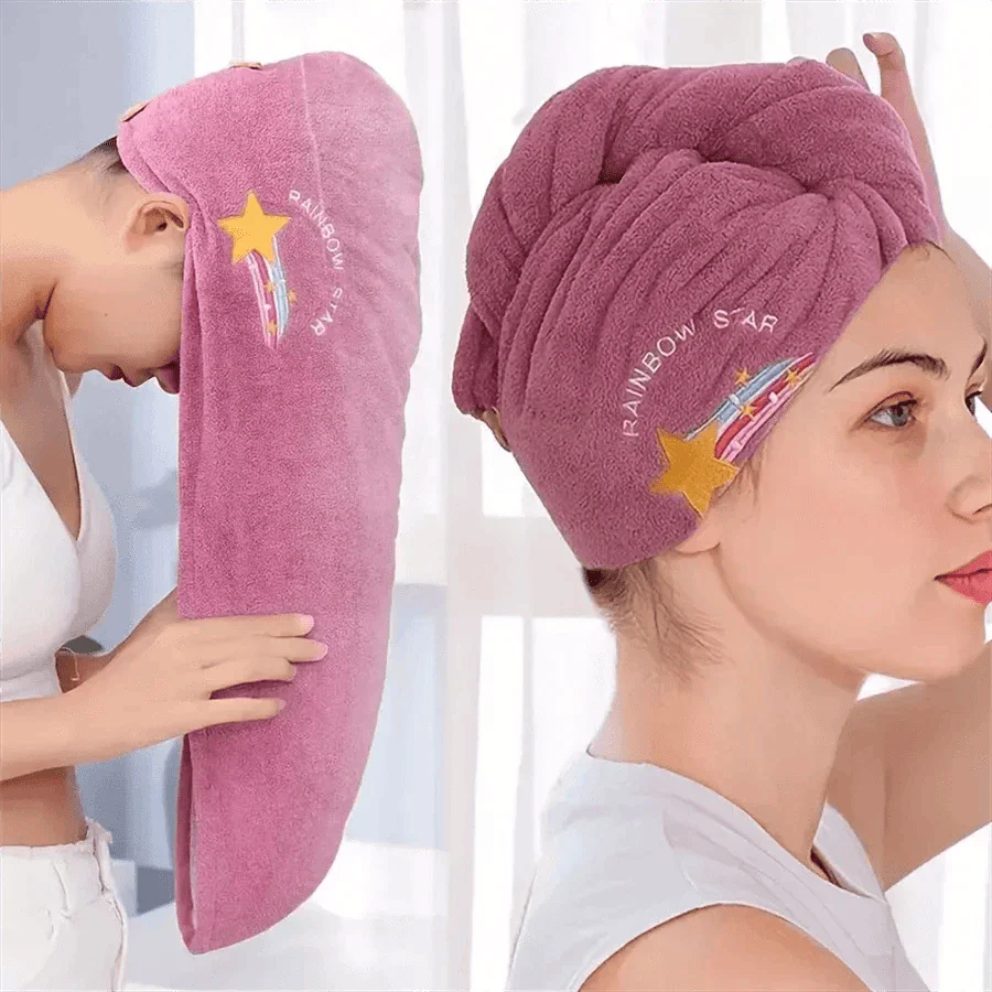 Quick-Dry Coral Fleece Hair Towel Wrap with Embroidery - Image 2