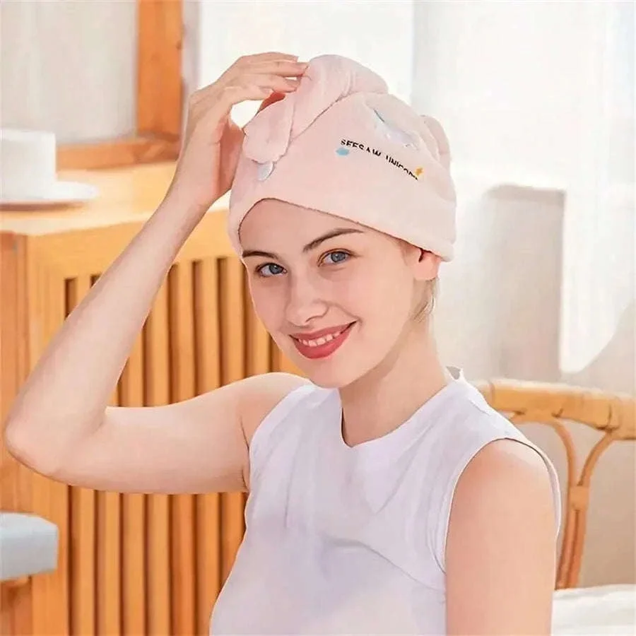 Quick-Dry Coral Fleece Hair Towel Wrap with Embroidery - Image 3