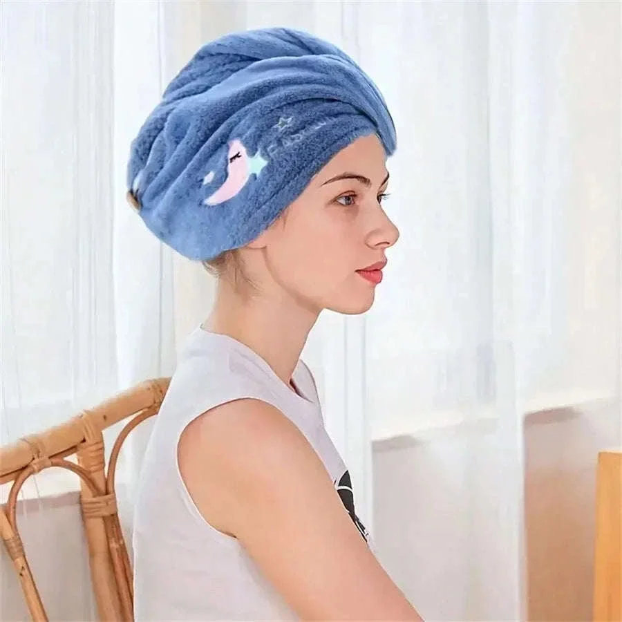 Quick-Dry Coral Fleece Hair Towel Wrap with Embroidery - Image 5