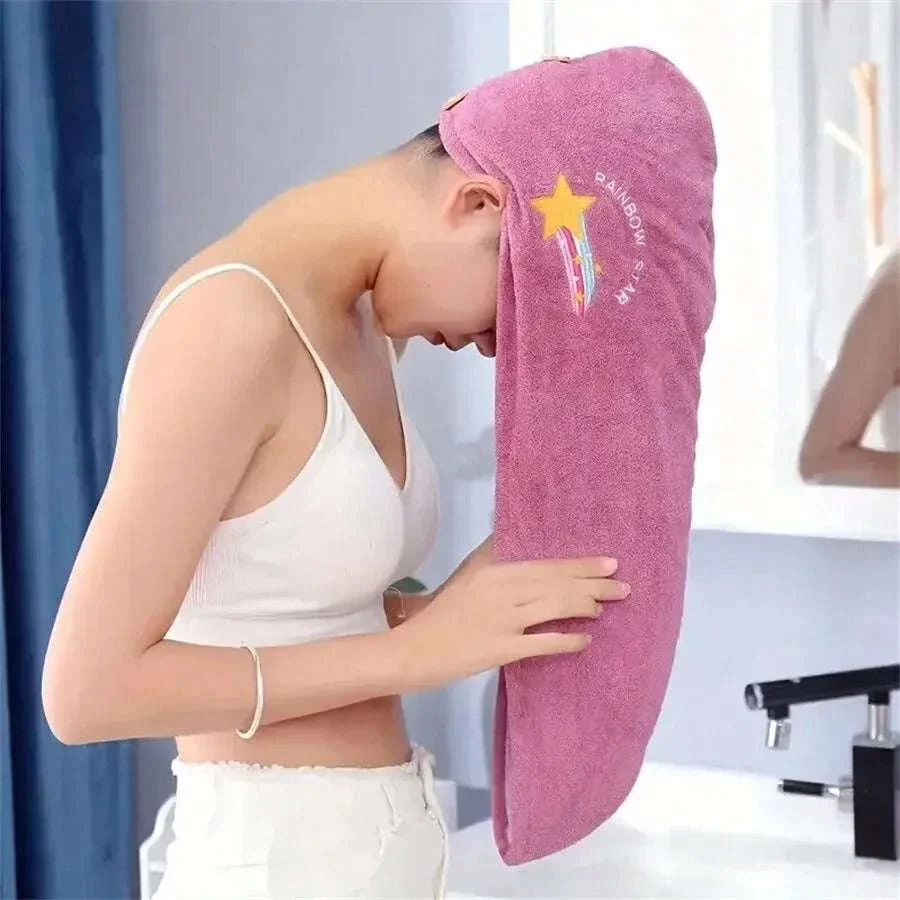 Quick-Dry Coral Fleece Hair Towel Wrap with Embroidery - Image 6