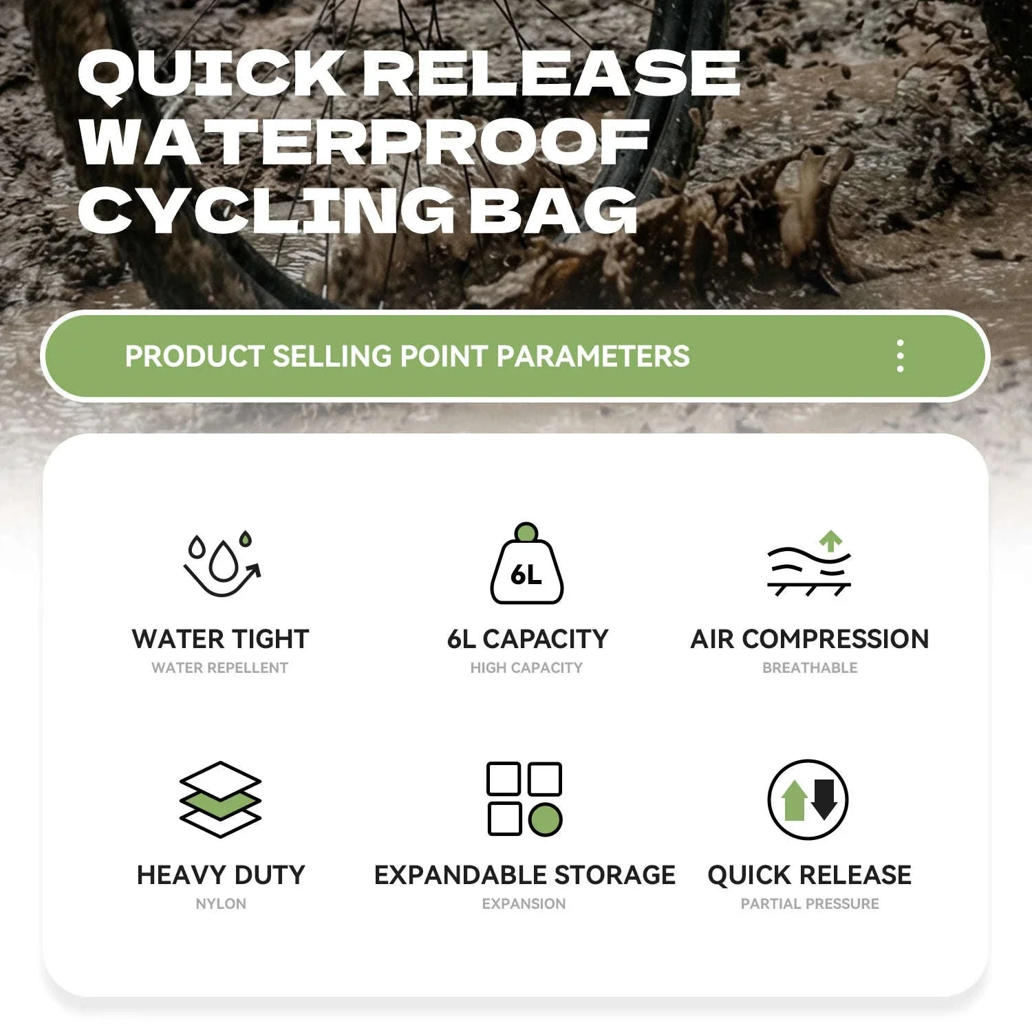 6L Waterproof Bikepacking Fork Bag with Magnetic Mount - Image 8