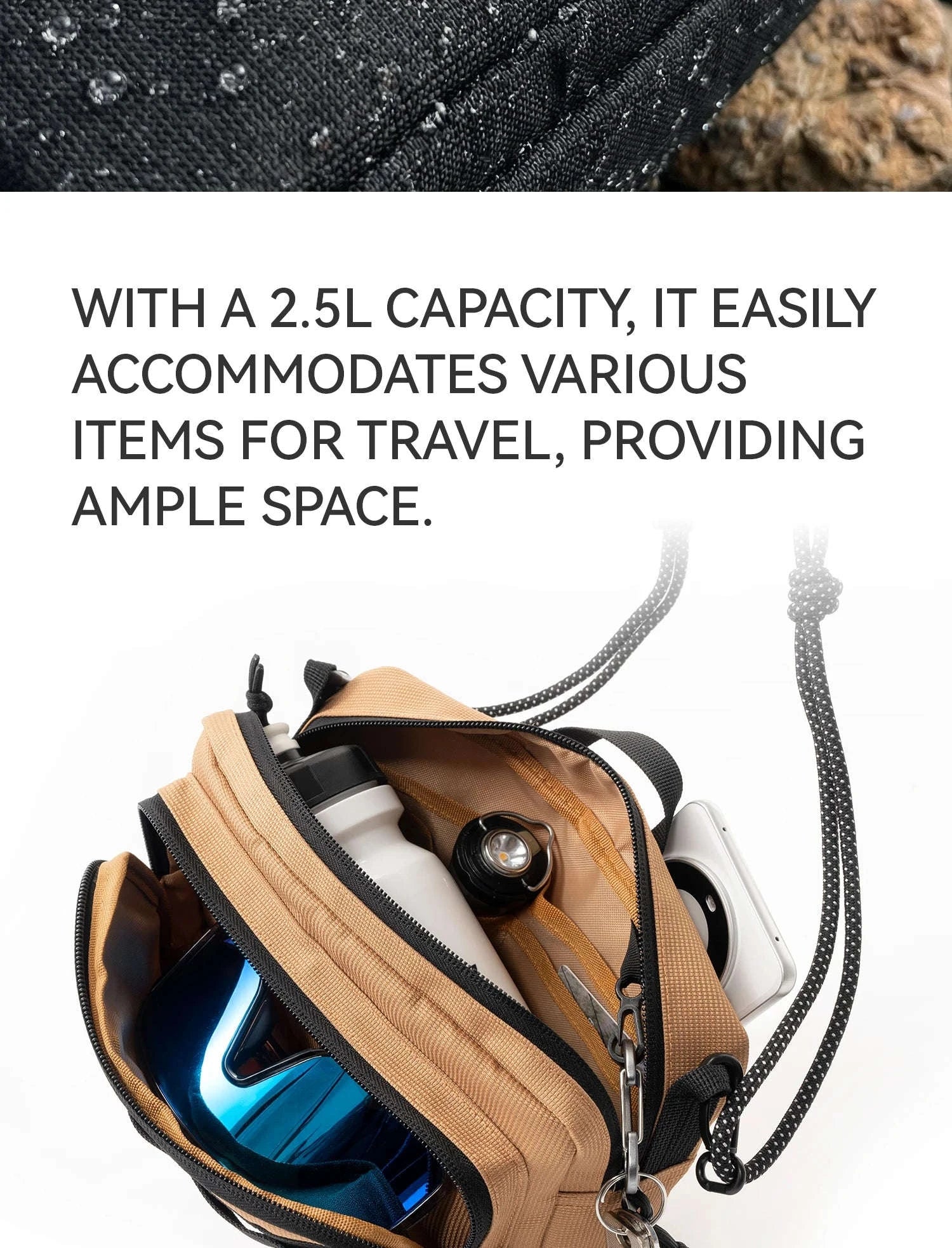 Water-Resistant Crossbody Hiking Bag with Sling Strap Storage - Image 12