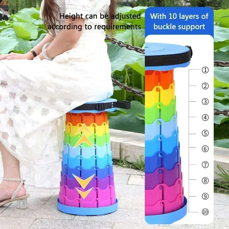 Rainbow Retractable Folding Travel Stool for Instant Sit-Anywhere Comfort - Image 3