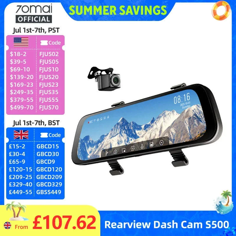Rearview Dash Cam 9.35 Inch Touch Screen 3K Dual-Channel HDR Voice Control Parking Surveillance