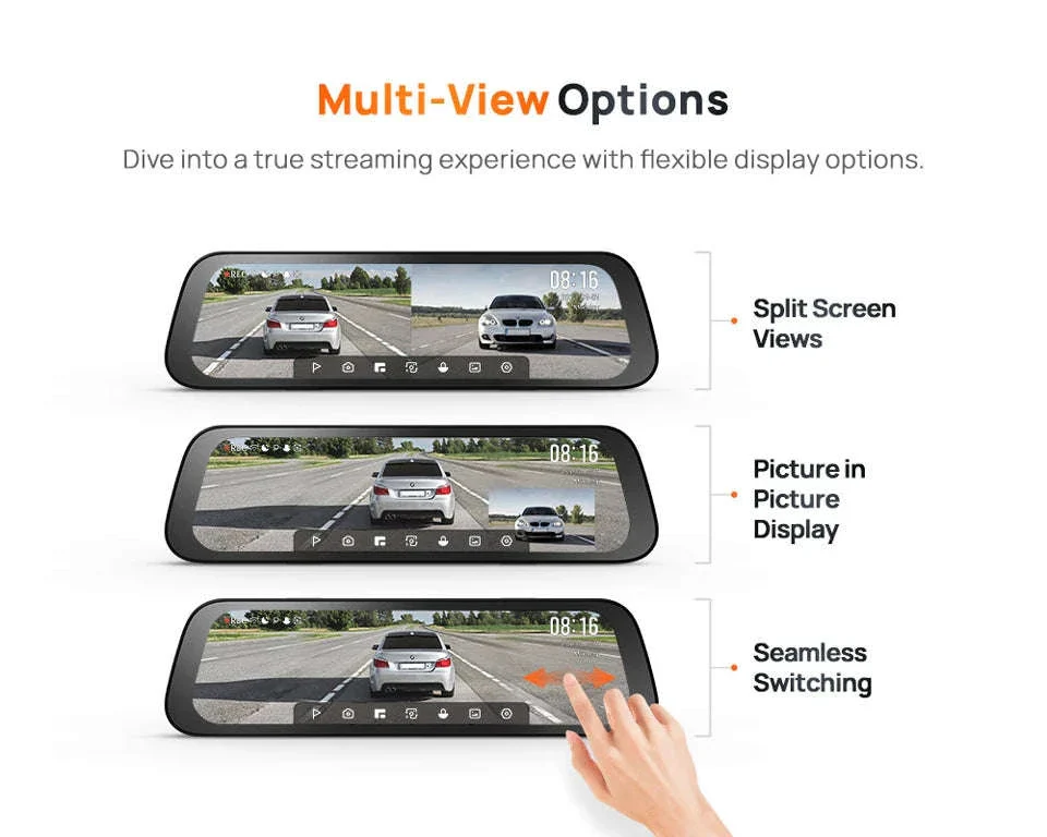 Rearview Dash Cam 9.35 Inch Touch Screen 3K Dual-Channel HDR Voice Control Parking Surveillance - Image 11