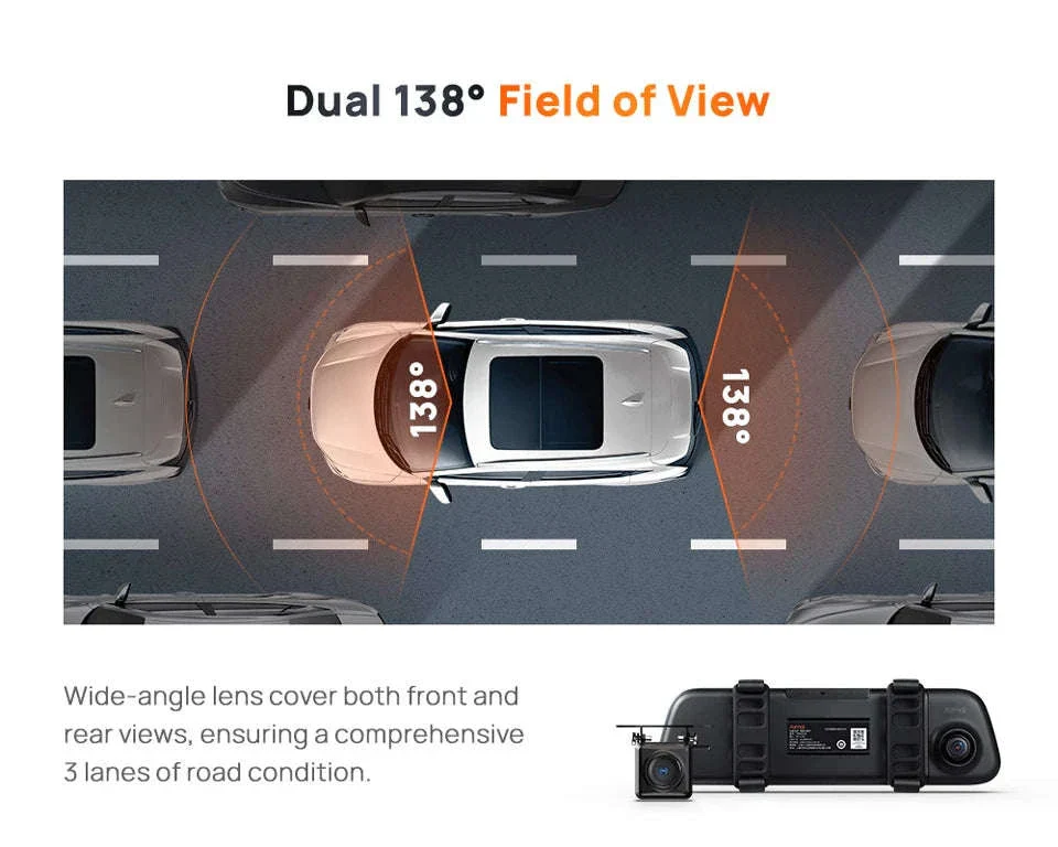 Rearview Dash Cam 9.35 Inch Touch Screen 3K Dual-Channel HDR Voice Control Parking Surveillance - Image 13