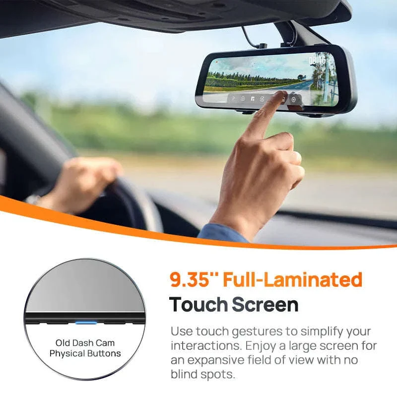 Rearview Dash Cam 9.35 Inch Touch Screen 3K Dual-Channel HDR Voice Control Parking Surveillance - Image 3