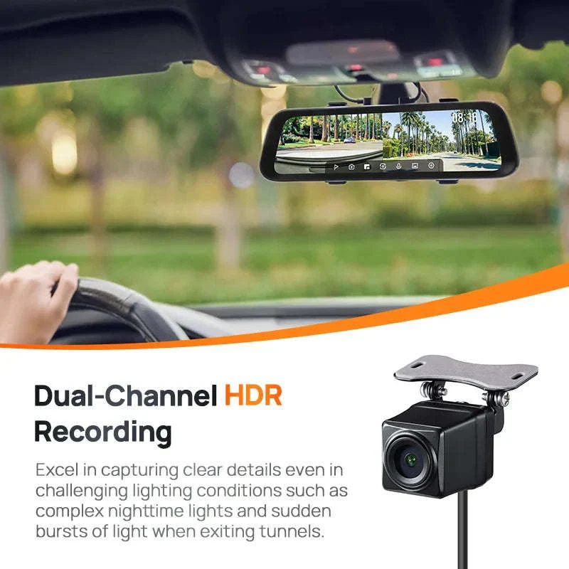 Rearview Dash Cam 9.35 Inch Touch Screen 3K Dual-Channel HDR Voice Control Parking Surveillance - Image 4