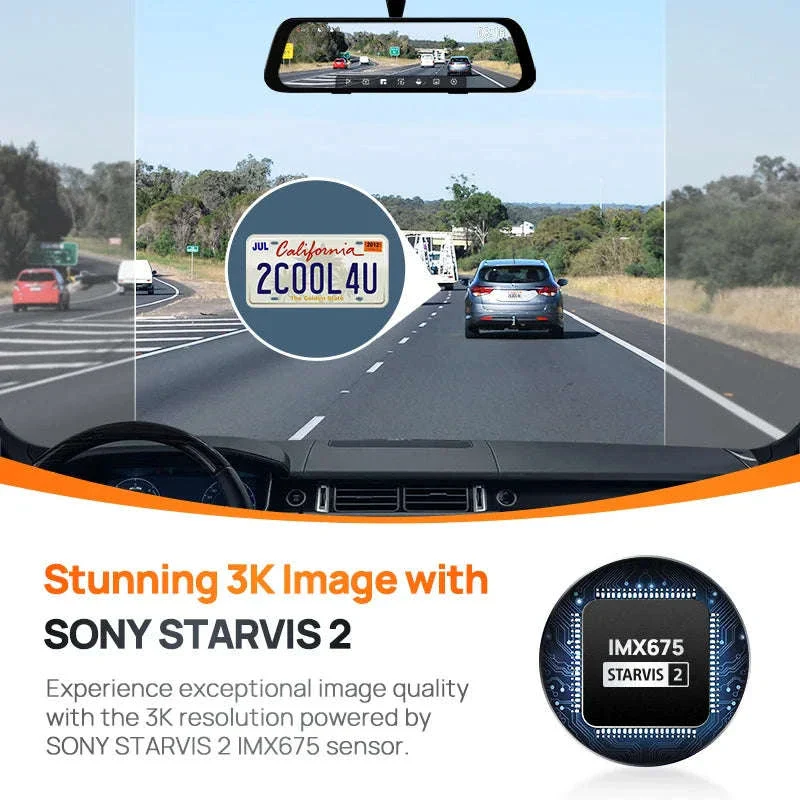 Rearview Dash Cam 9.35 Inch Touch Screen 3K Dual-Channel HDR Voice Control Parking Surveillance - Image 5