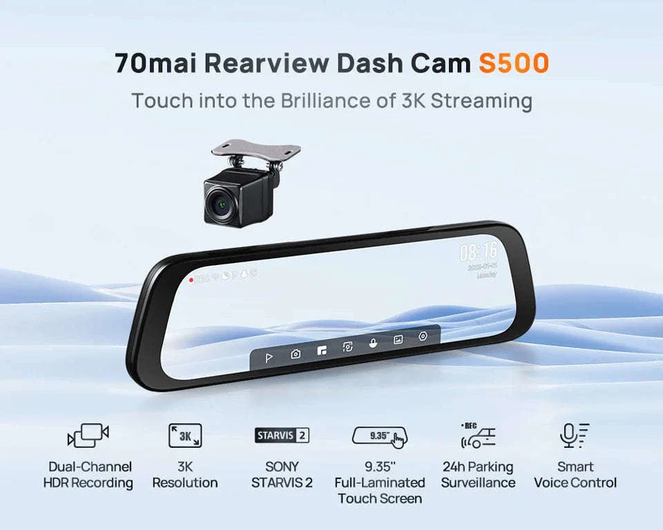 Rearview Dash Cam 9.35 Inch Touch Screen 3K Dual-Channel HDR Voice Control Parking Surveillance - Image 7