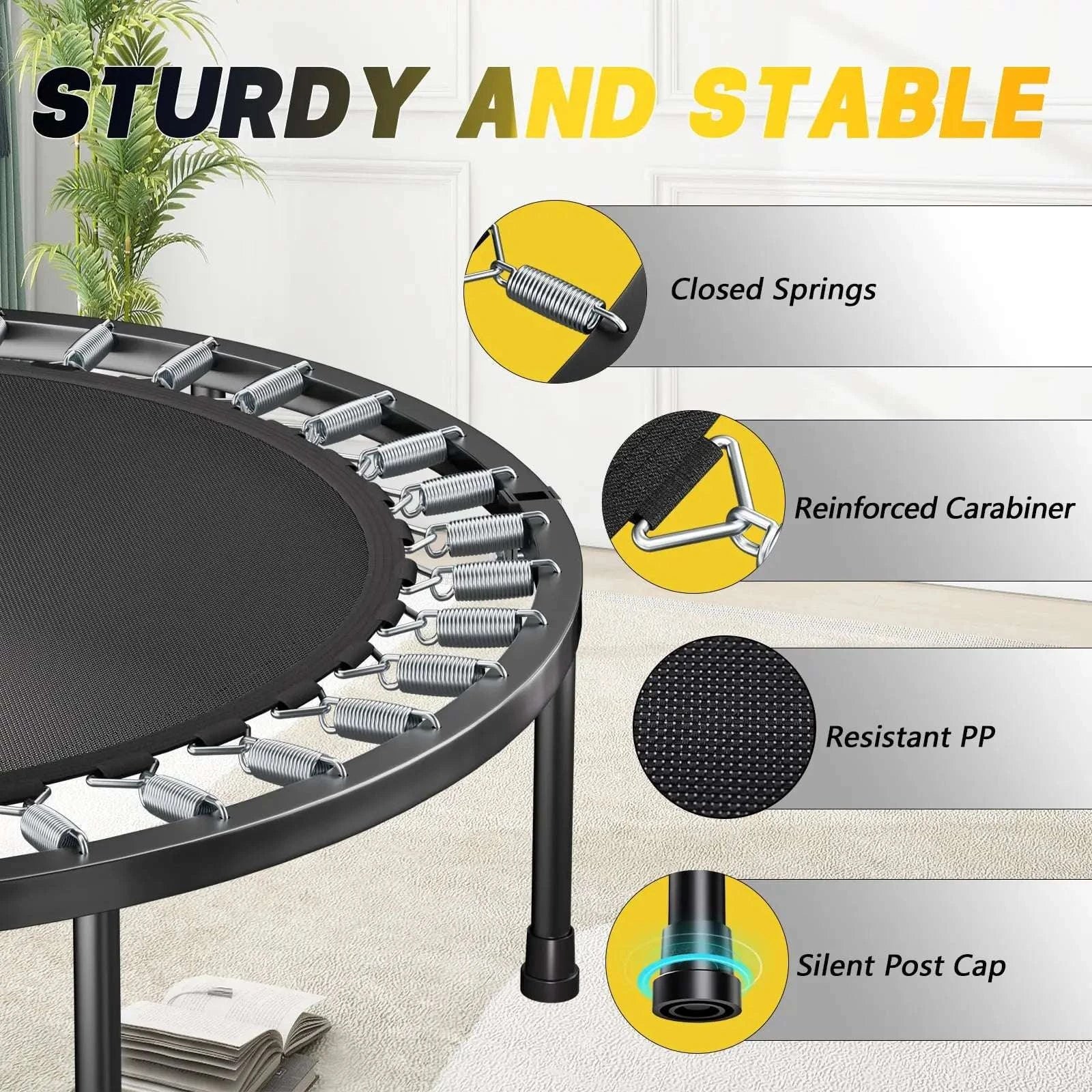 40" Foldable Fitness Rebounder Trampoline with Adjustable Handle - Image 3