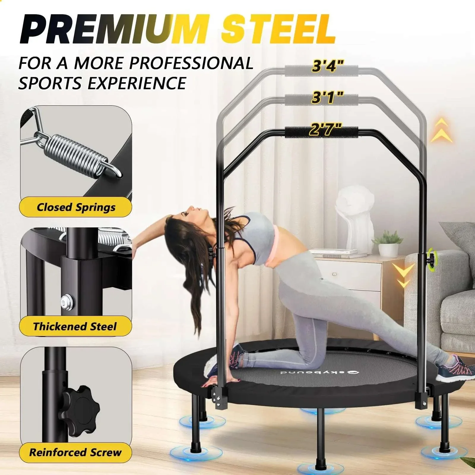 40" Foldable Fitness Rebounder Trampoline with Adjustable Handle - Image 4