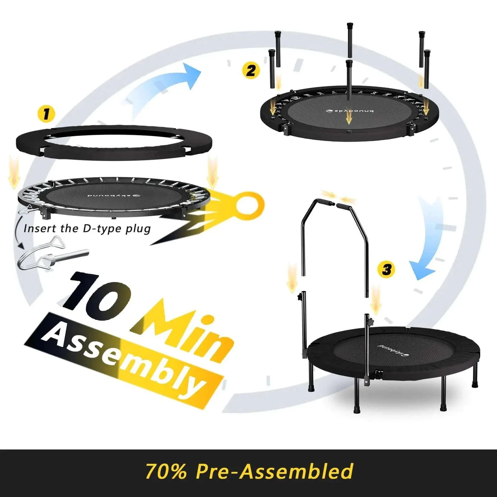 40" Foldable Fitness Rebounder Trampoline with Adjustable Handle - Image 5