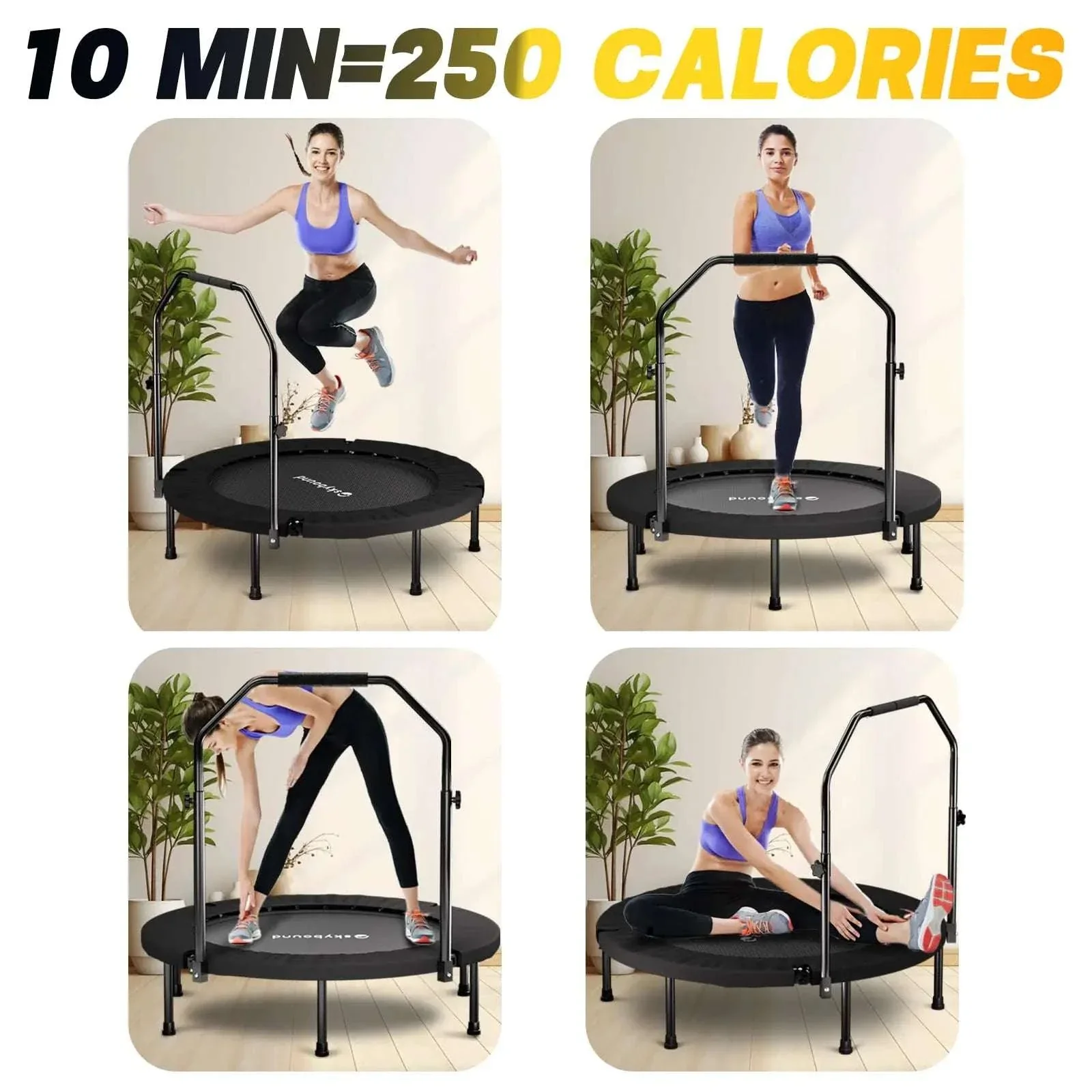 40" Foldable Fitness Rebounder Trampoline with Adjustable Handle - Image 6