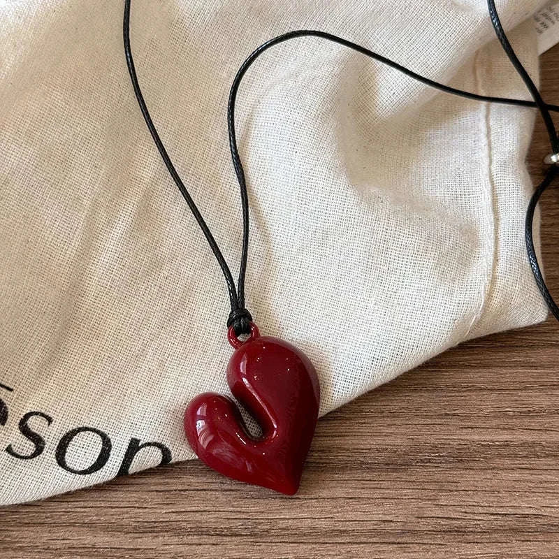 Red Heart Pendant Choker Necklace with Adjustable Fit - Image 6