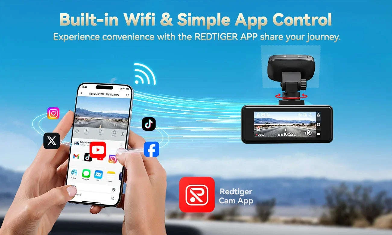 REDTIGER A8 4K+1080P Dash Cam with GPS, WiFi, Touch Screen - Image 12