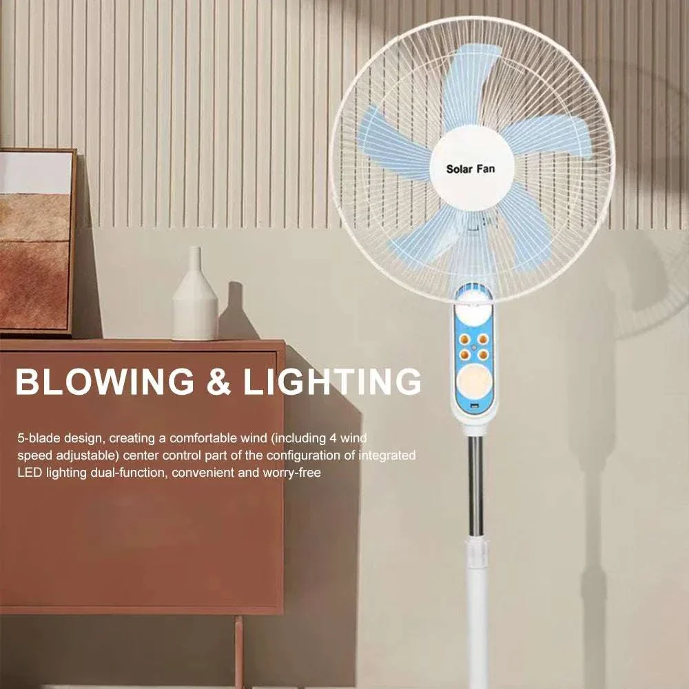 Solar Powered Floor Fan with Remote, 12H Runtime & LED Light - Image 4