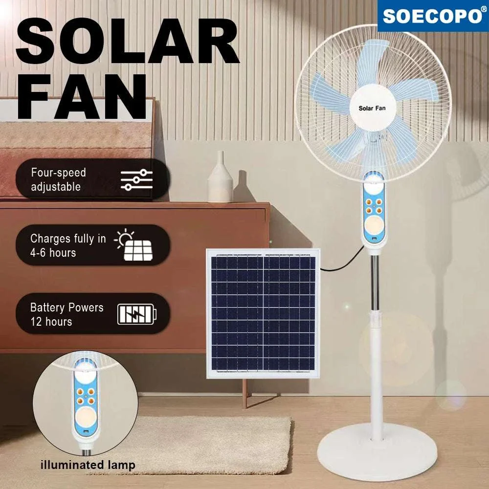 Solar Powered Floor Fan with Remote, 12H Runtime & LED Light - Image 7