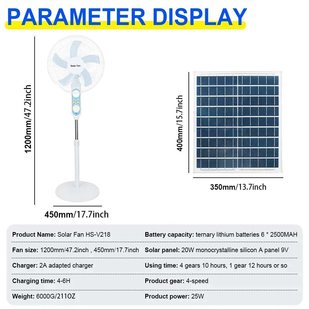 Solar Powered Floor Fan with Remote, 12H Runtime & LED Light - Image 8