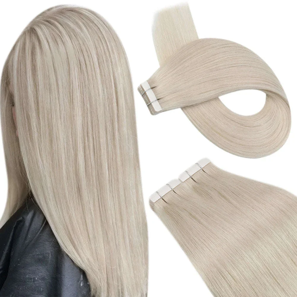 Remy Human Hair Tape-In Extensions Straight Seamless Natural Blend - Image 38