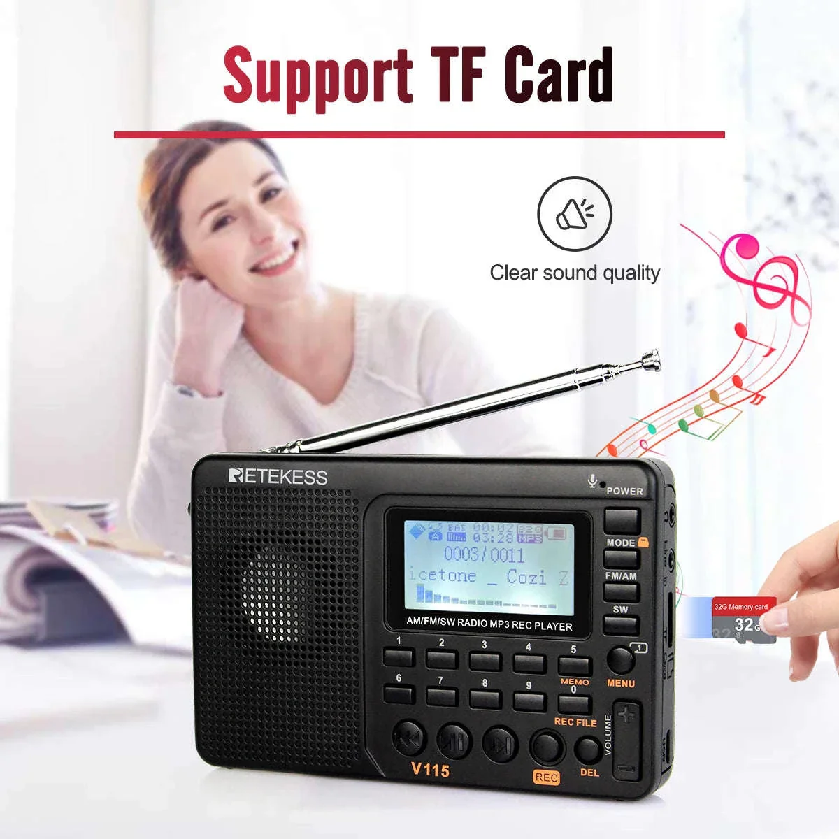 Retekess V115 Portable Radio with USB Recording - Image 2
