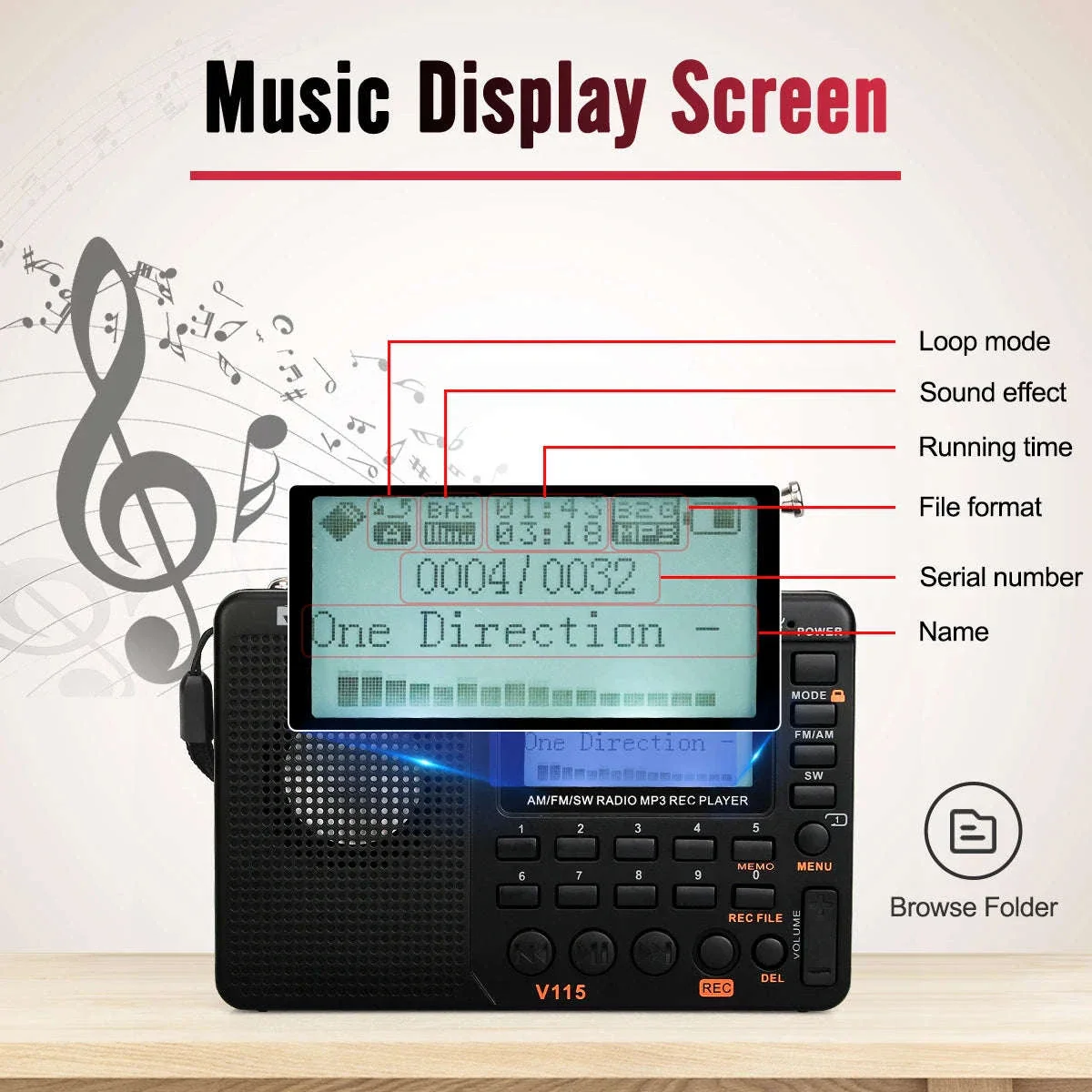 Retekess V115 Portable Radio with USB Recording - Image 3