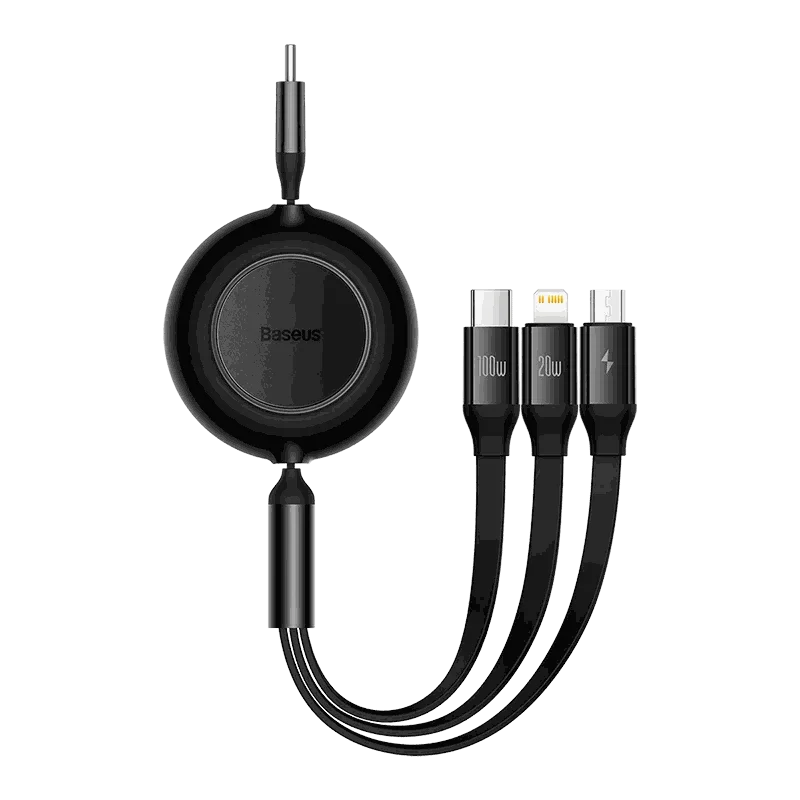 Retractable 100W 3-in-1 USB-C Charging Cable for Laptop & Phone
