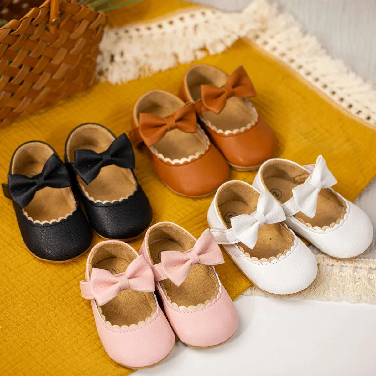 Retro Solid Color Bow Baby Walking Shoes for Early Steps - Image 9