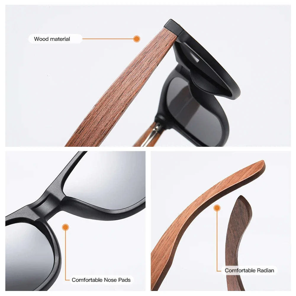Retro Walnut Wood Polarized Sunglasses UV400 Anti-Blue Pilot Style - Image 3
