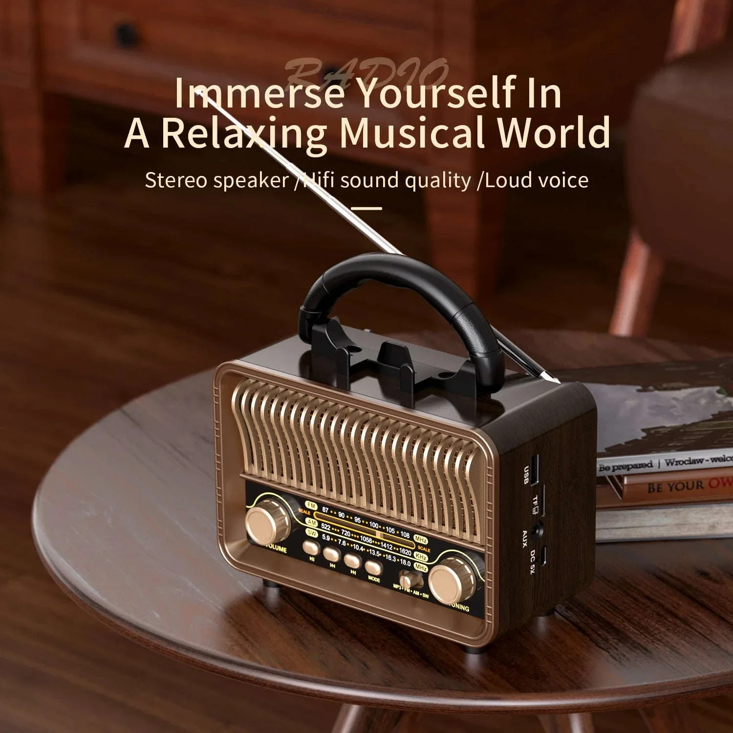 Retro Wireless Radio AM/FM/SW Portable with Bluetooth and Rechargeable Battery - Image 6