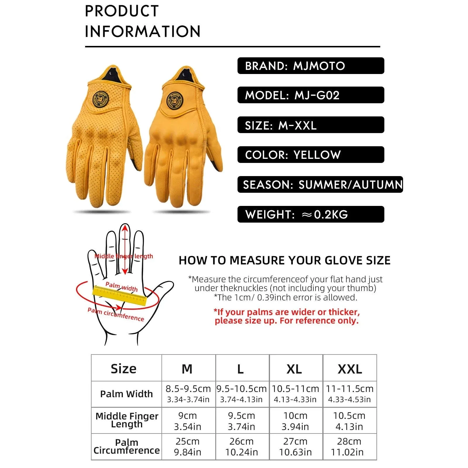 Retro Yellow Leather Motorcycle Gloves with Knuckle Protection - Image 8