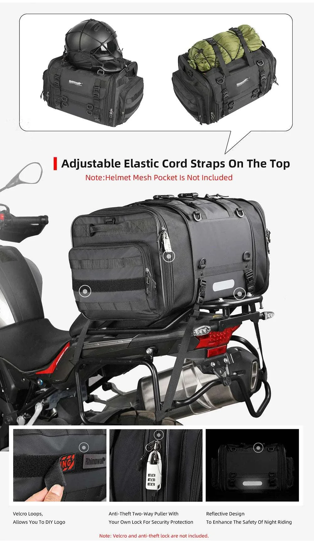 Motorcycle Tail Bag Expandable Luggage 19L–80L Rack Trunk Storage - Image 22