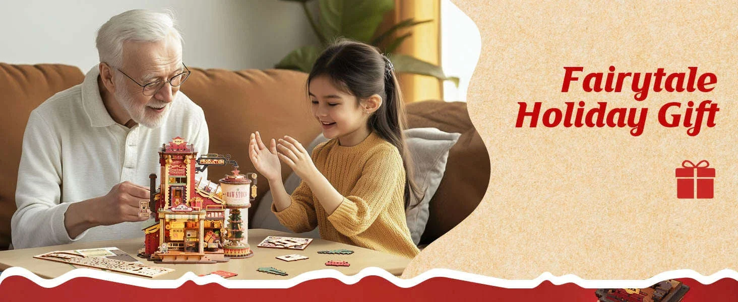 Robotime Rokr Wooden Music Box Christmas Dream Gift Factory 3D Puzzle - Image 11