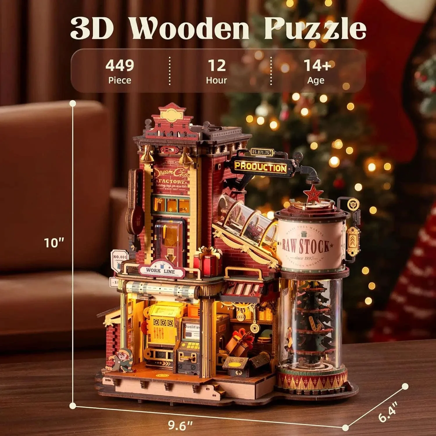 Robotime Rokr Wooden Music Box Christmas Dream Gift Factory 3D Puzzle - Image 5