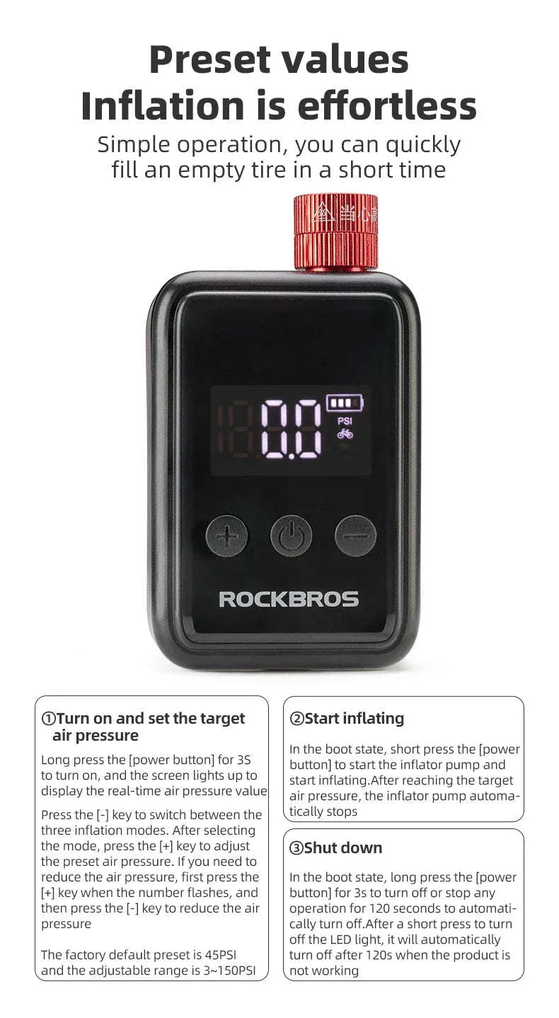 150 PSI Portable Electric Bike Pump with Digital Display Rechargeable - Image 19