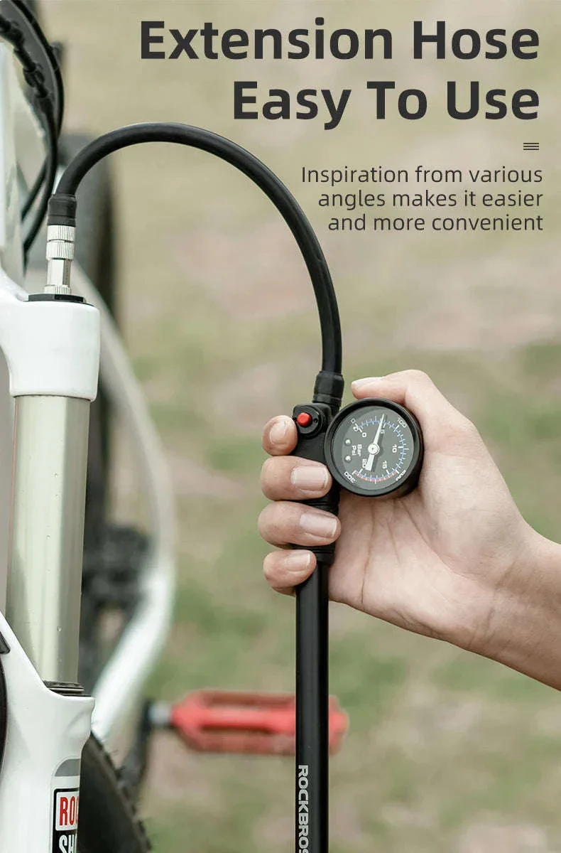 300PSI Bicycle Shock & Tire Pump with Gauge for MTB & Road - Image 13
