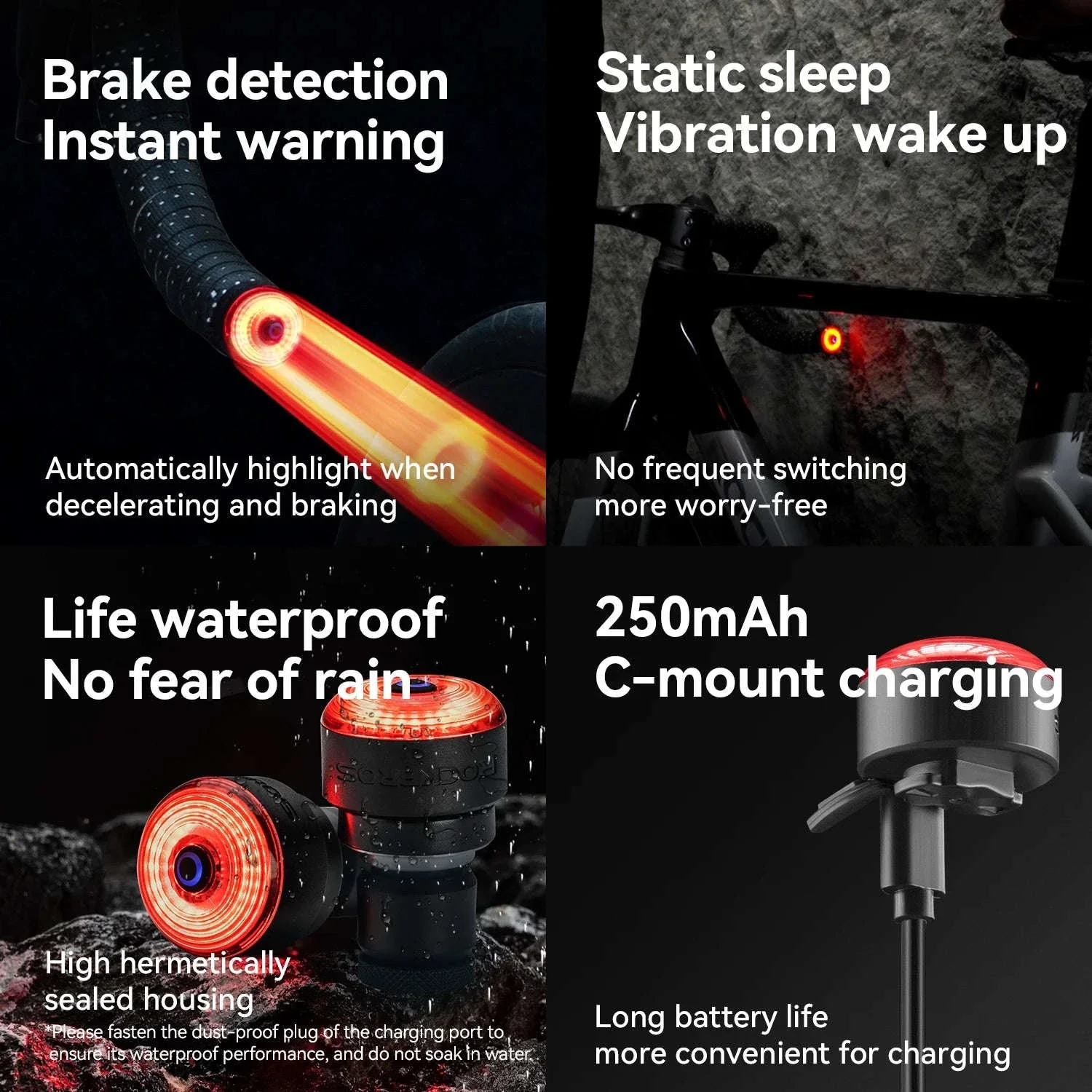 Bike Handlebar Plug LED Safety Lights with Brake Sensor (2pcs) - Image 4