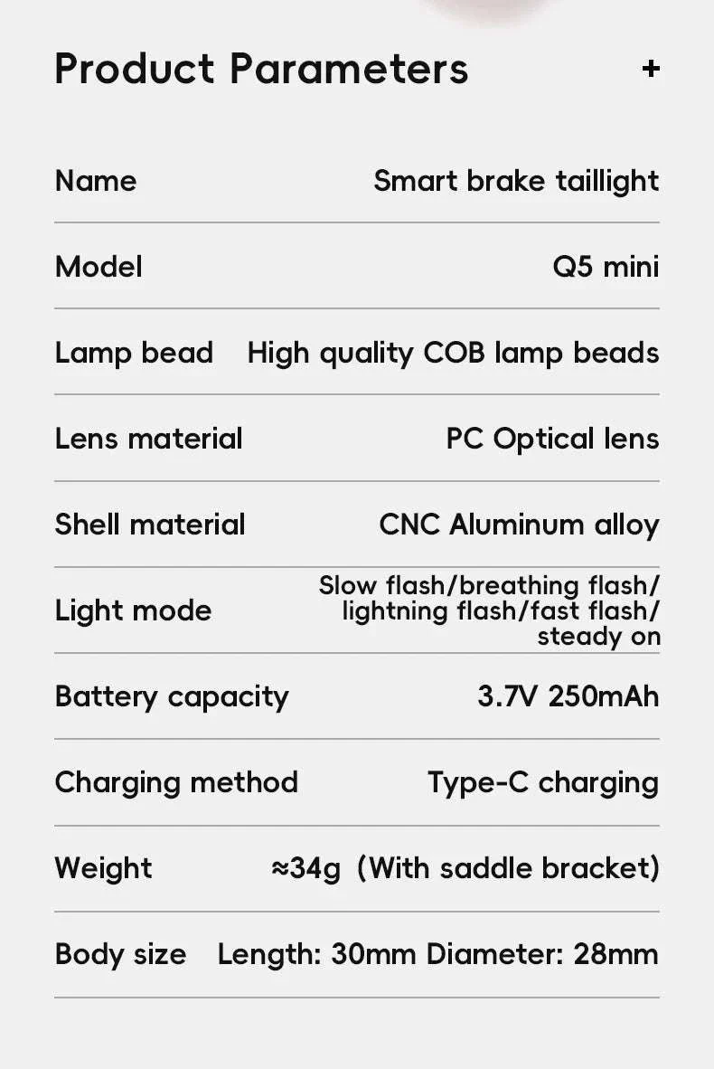 Q5 Mini Smart Auto Brake Sensing Bike Tail Light - Image 8