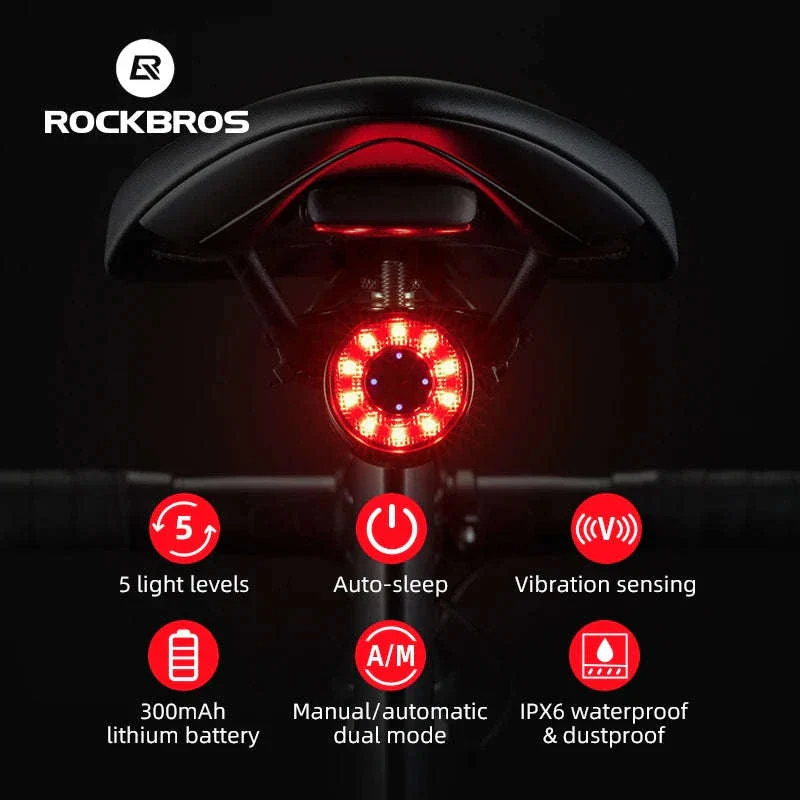 Smart Bike Rear Light with Brake Sensor & 5 Modes USB-C
