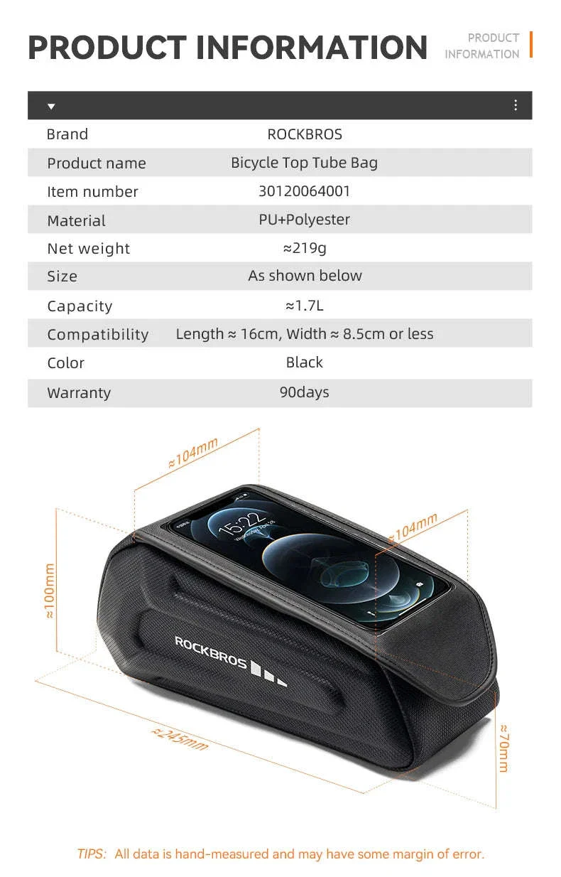 1.7L Waterproof Bike Frame Bag with Touchscreen - Image 9