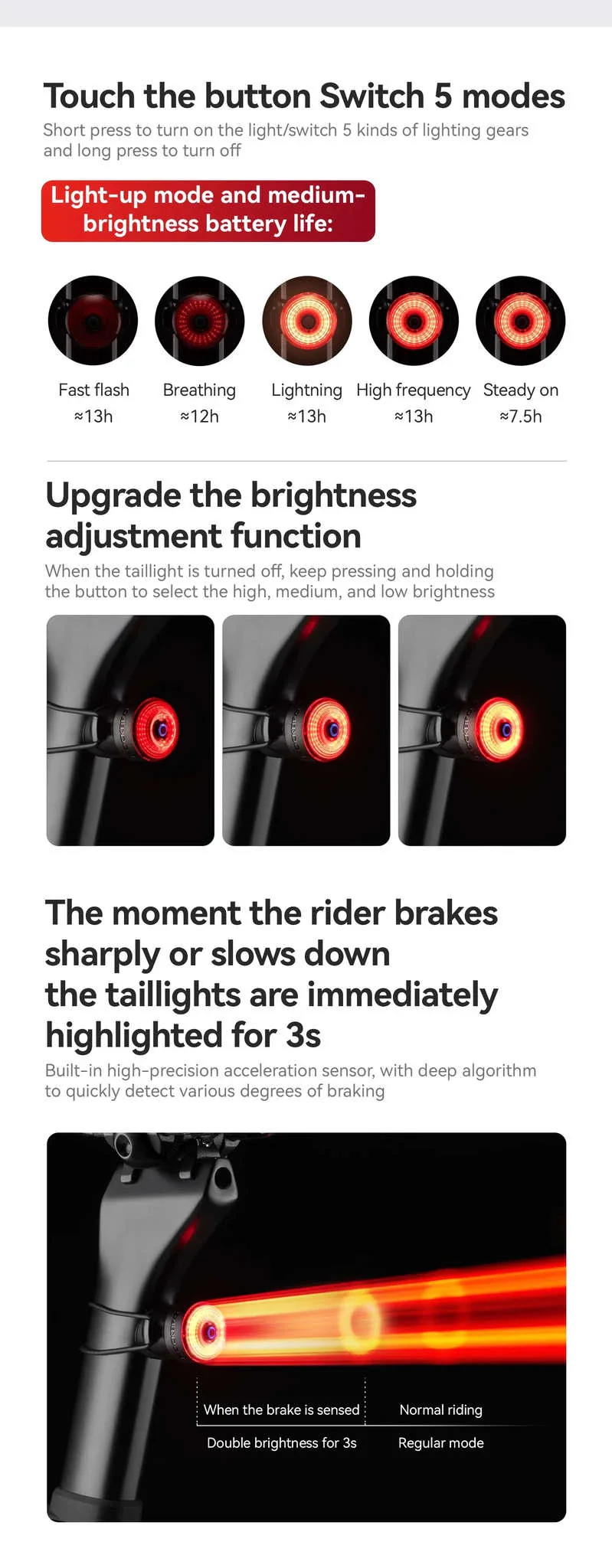 ROCKBROS Smart Bike Tail Light with Brake Sensing & Solar Power - Image 11