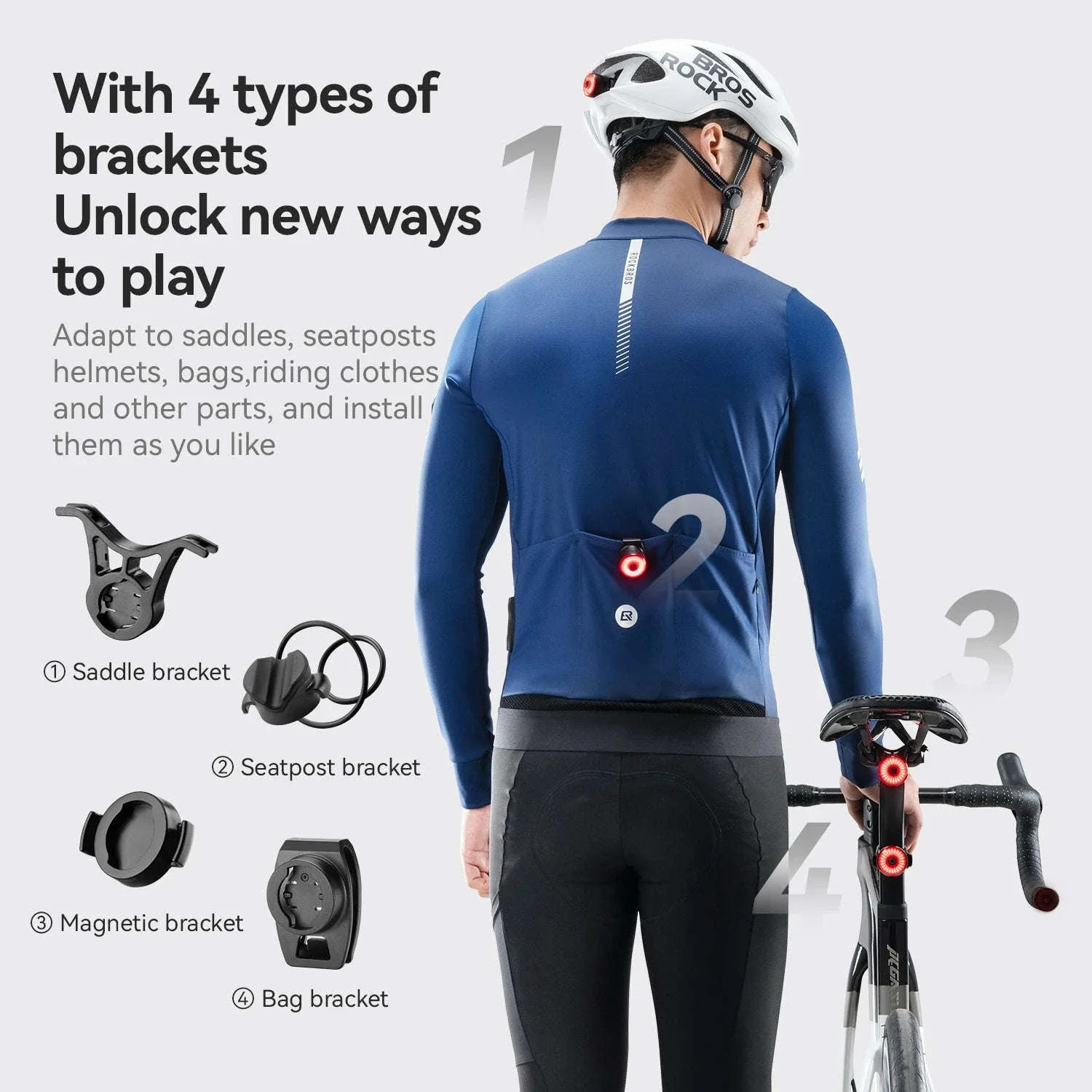 ROCKBROS Smart Bike Tail Light with Brake Sensing & Solar Power - Image 3