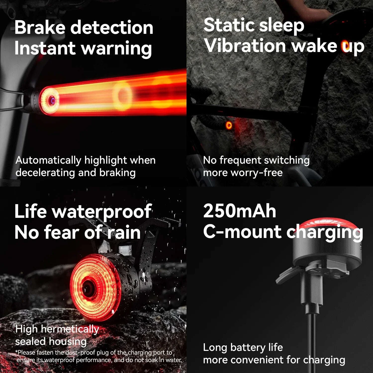 ROCKBROS Smart Bike Tail Light with Brake Sensing & Solar Power - Image 5