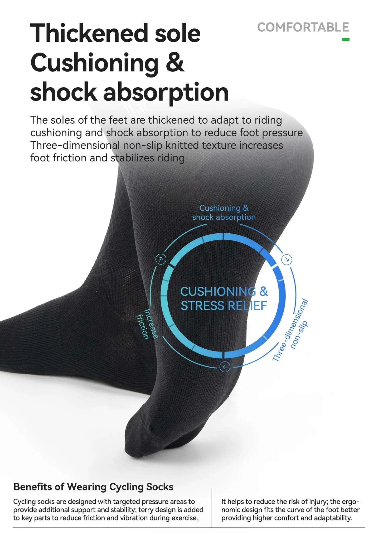 Cycling Socks Breathable Antibacterial Reflective 2 Pairs - Image 11