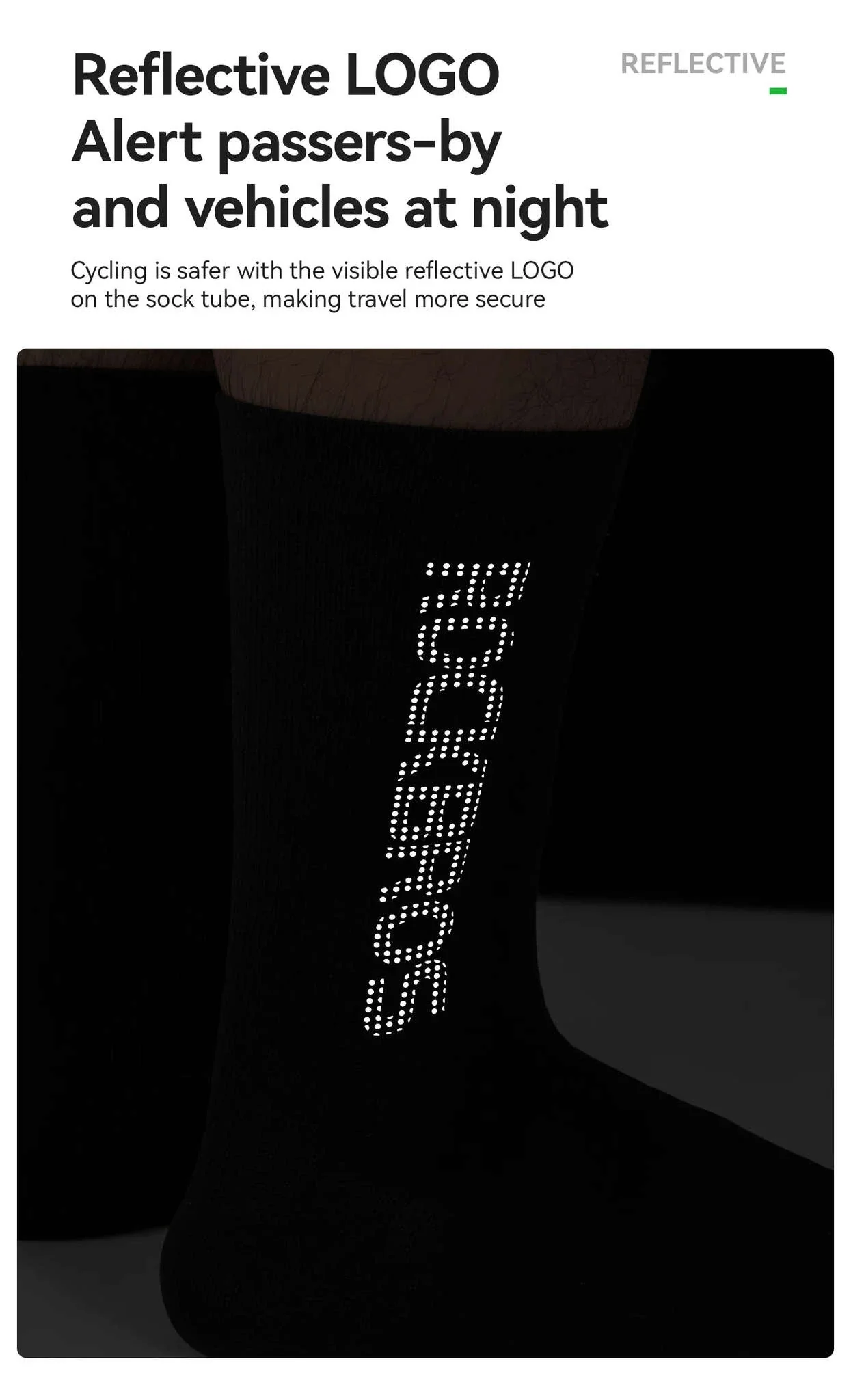 Cycling Socks Breathable Antibacterial Reflective 2 Pairs - Image 14