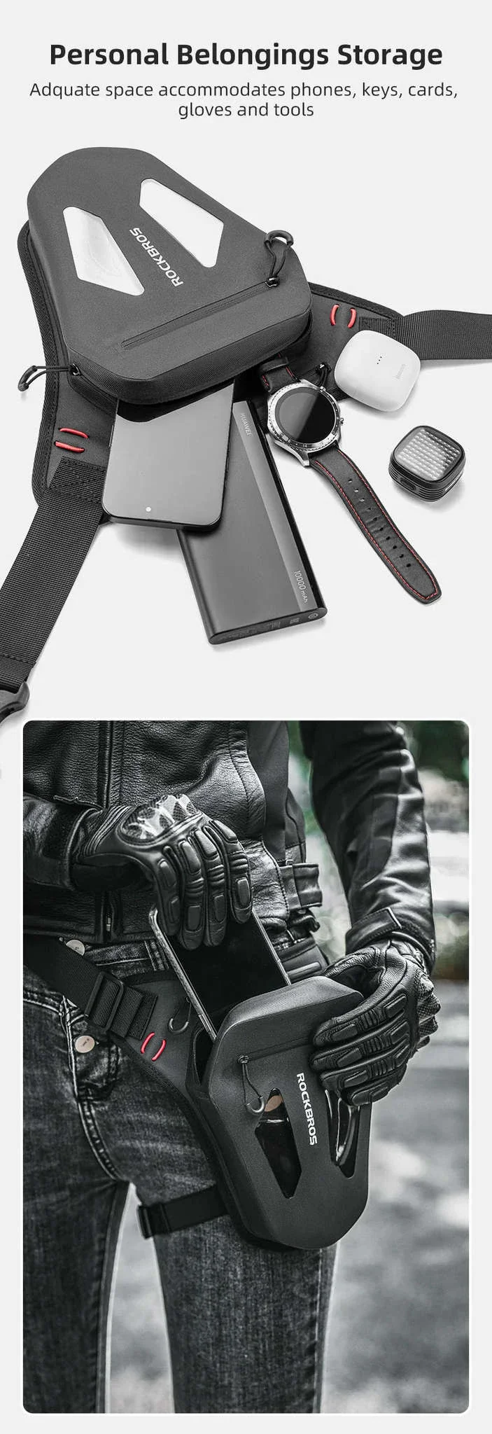 Motorcycle Reflective Leg Bag Adjustable Waist & Crossbody Pack - Image 9