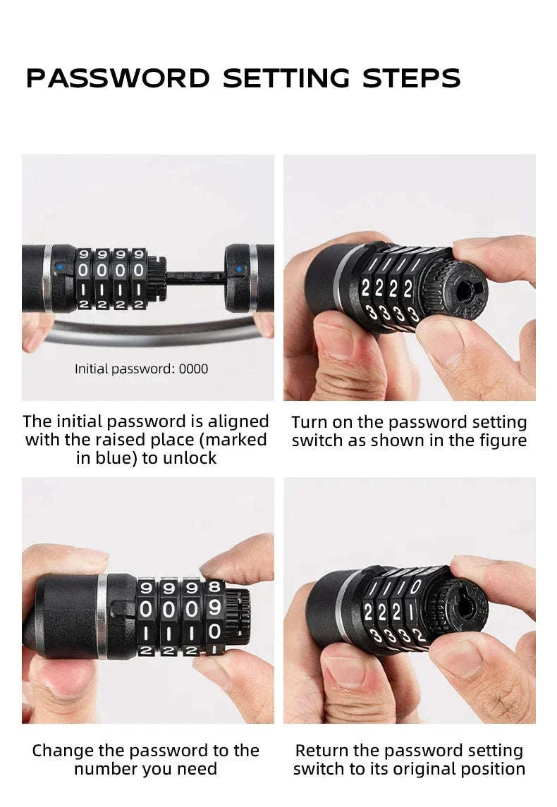 4-Digit Steel Cable Bicycle Lock, 29cm - Image 19