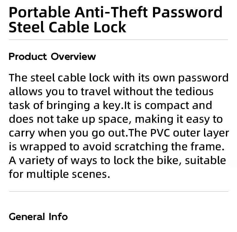 4-Digit Steel Cable Bicycle Lock, 29cm - Image 8